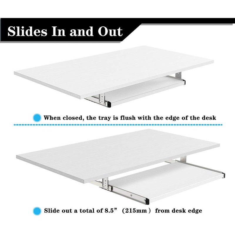 FRMSAET Furniture Accessories Office Product Suits Hardware 20/24/30 inches Keyboard Drawer Tray Wood Holder Under Desk Adjustable Height Platform(24 inches,White) - Image 3